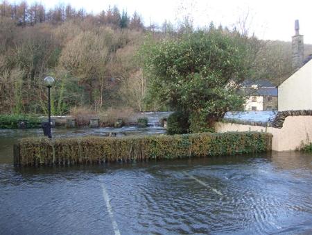 The Whitewater Hotel surrounded by flood water, sent in by Paul Coulson
of Backbarrow.