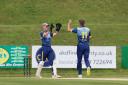 Aaron Stephens celebrating for Netherfield in their cup defeat against Kendal after taking a wicket (Match report and photographs by Richard Edmondson)