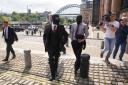 Daniel Graham (centre) and Adam Carruthers (right) leaving Newcastle Upon Tyne Magistrates' Court