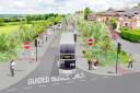 An artist's impression of the proposed guided busway that will link Bolton to Manchester and Leigh.