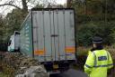 STUCK: A lorry being freed after the driver followed satellite navigation system