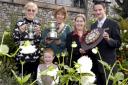 (L) Katy Tompkins, Kendal in Bloom chair, Mayor Clare Feeney-     Johnson; Liz Duncan and Joe Snape, Castle Green Hotel; and Toby Johnson in front.