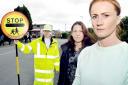 Lollipop lady Janet Beaty with parents Penny Irvine and Lyndsey Goodyear