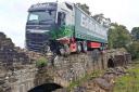 The lorry that demolished the parapet on Coniston Cold bridge