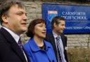 IMPRESSED: Secretary of State Ed Balls, left, with MP Geraldine Smith and head John Shannon