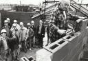 Chair of the governors of Endmoor School Olive Clarke (second left) with other governors and building contractors when they had a conducted tour of the new school site in October 1989. Work on the building was well under way