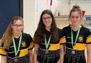 Girls 50 Breaststroke winners: L to R; Kayleigh Craggs - Bronze, Kate Collin - Gold, Lara Smith - Silver.