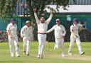 Sagar Udeshi celebrates after taking the wicket of Harry Lee  (Report and Photograph by Richard Edmondson)