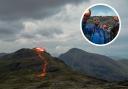 400 people gathered to create a 'flow of lava' down Scafell Pike (Photos by Jason Lock and David Bewick)