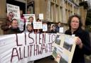 CAMPAIGNERS: Residents from Grange-over-Sands and Allithwaite outside Victoria Hall