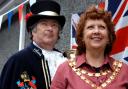 Ulverston town crier Peter Winston and the town's mayor, Coun Brenda Marr