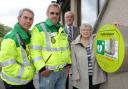 Pictured with the new life-saver are (left to right) Kerry Stafford-Roberts, community first responder trainer, first responder Martin Smith, parish council chairman Roy Fry and clerk to the parish council Ann Park