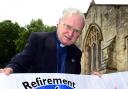 Rev Ken Clapham who is retiring outside St Cuthbert's, Over Kellet..