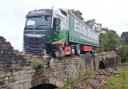 The lorry that demolished the parapet on Coniston Cold bridge