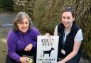Eden District Council’s community wardens Karen Holmes (left) and Becky Duckworth, with the stencil they will be using in fouling ‘hot spots’ to encourage dog walkers to pick up after their animals