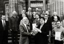 MP for Carlisle Eric Martlew presenting the Cumbria in Bloom Westmorland Gazette Shield, to chairman of the East Cumbria Health Health Committee Ian Carr in 1992