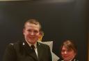 PC Jamie Callon receives his commendation from Cumbria Chief Constable Michelle Skeer