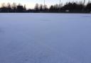 A snow covered Queen Katherine School Astro Turf (Photograph courtesy of Vicky Jones)