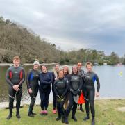 READY: The group of swimmers taking part in The Great North Swim this weekend in support of 12-year-old Will Taylor.