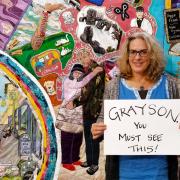 ARTIST: Donna Campbell appealing to Grayson Perry's team inn front of the tapestry
