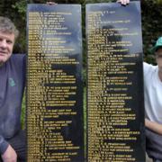 JOB: Gordon Greaves and Gareth Maxwell with two of the 18 plaques to be done