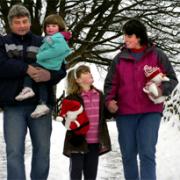 NEW LIFE: Farmer George Hayton enjoying a white Christmas at home with his wife Sarah and daughters Alice and Anna thanks to a life-saving lung transplant operation. Picture: MARK HARRISON