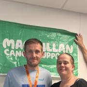 Jamie and his partner Rebecca after he completed his ultra-marathon