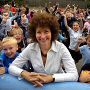 SEND-OFF: Children give a rousing cheer for head teacher Maggie Cullen as she retires from her post at Sedbergh Primary School