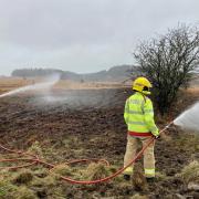 Firefighters tackling the mock 'wildfire'