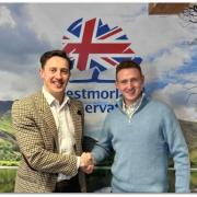 Alastair Hibbert shaking hands with Matty Jackman, the Conservative parliamentary candidate for Westmorland and Lonsdale