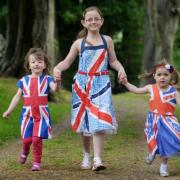 Courtney, four, Hayley, 11, and Jodie, three, Simpson leaving the village church after the Jubilee service