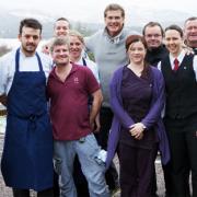 David Hasselhoff with staff at Holbeck Ghyll