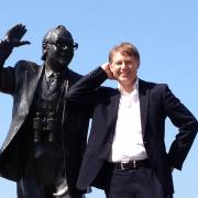 MP David Morris at the Eric Morecambe statue