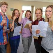 The smiling faces say it all at Ulverston Victoria High School, where youngsters (left to right) Jacob Allen, Lauren Millington, Megan O'Donovan, Adam Bartlett and Lucy Bennett share their results