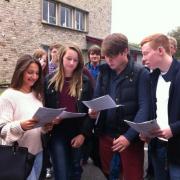 Pupils looking at their results at Queen Katherine School, Kendal