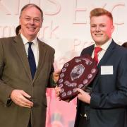 Heysham 1 power station’s Joe Dickinson receives his EDF Energy apprentice of the year award from EDF Energy’s CEO Vincent de Rivaz