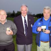Alan Dinsdale, right, pictured receiving his FA award in 2008, with fellow recipient Dennis Mayman of Skipton and West Riding FA president Peter Marsden