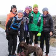 Chris Beesley, and fellow runners, Fiona Protheroe, Helen Greenep, Ruth Maxwell, Sharon Hudson, and Chris's daughter, Rebecca Day, and Helen's dog, Ruby.