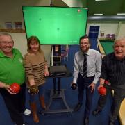 Examining the new camera and screen system are, left to right, bowls co-ordinator Tom Prescott, Cllr Elaine Martin, Peter Walker of project sponsors Specsavers and Eden Council leisure and communities manager Doug Huggon.
