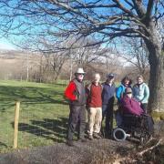 At the newly opened Bampton path are volunteer Annie Wallen with, left to rigjht, her husband James, Mike Jones from Bampton Trust, Jim Campbell from the Parish Council, Jan Darrall from Friends of the Lake District and Lake District National Park area