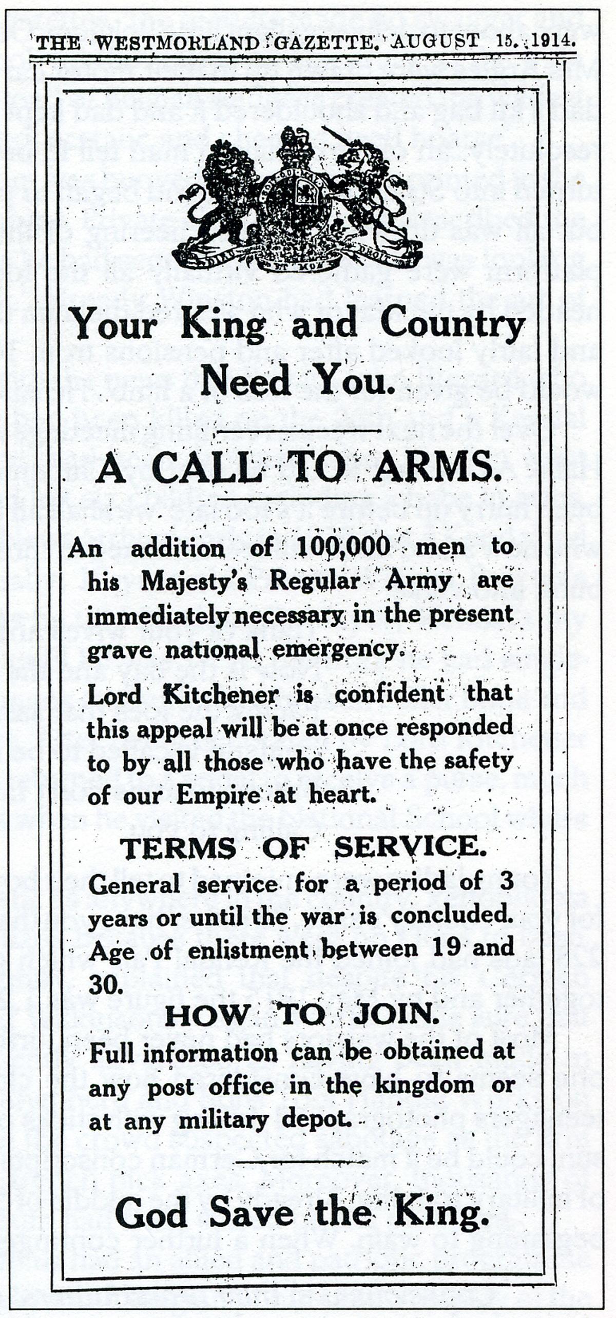 Recruiting poster from the Westmorland Gazette