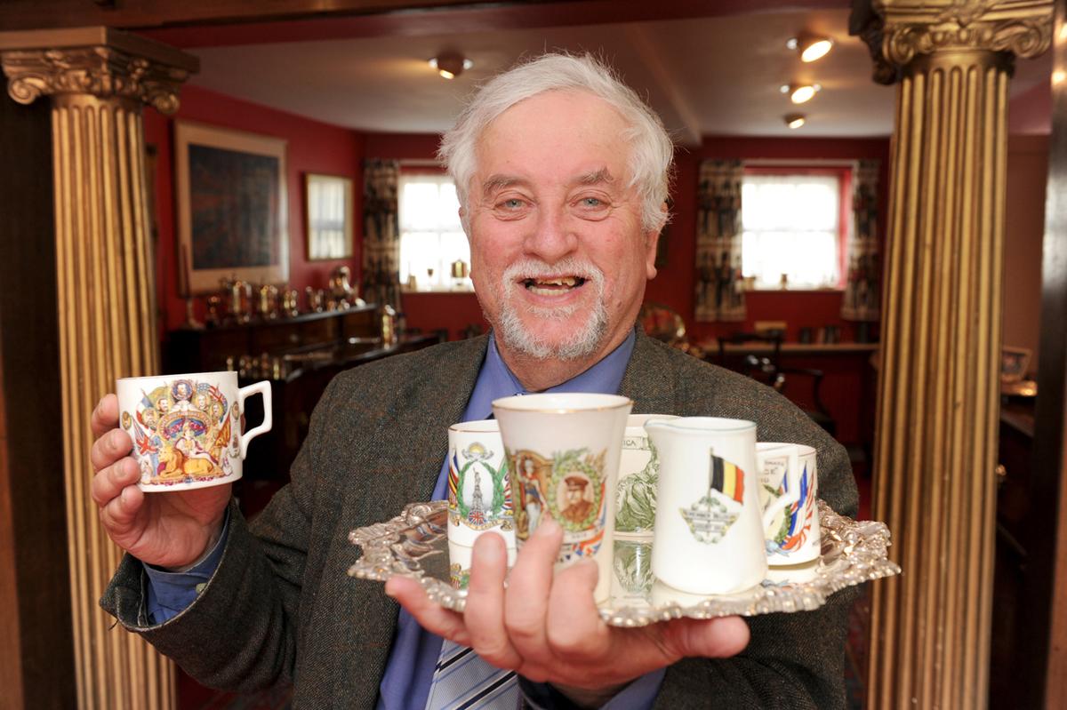 Ackenthwaite historian Roger Bingham with items from his Great War mug collection