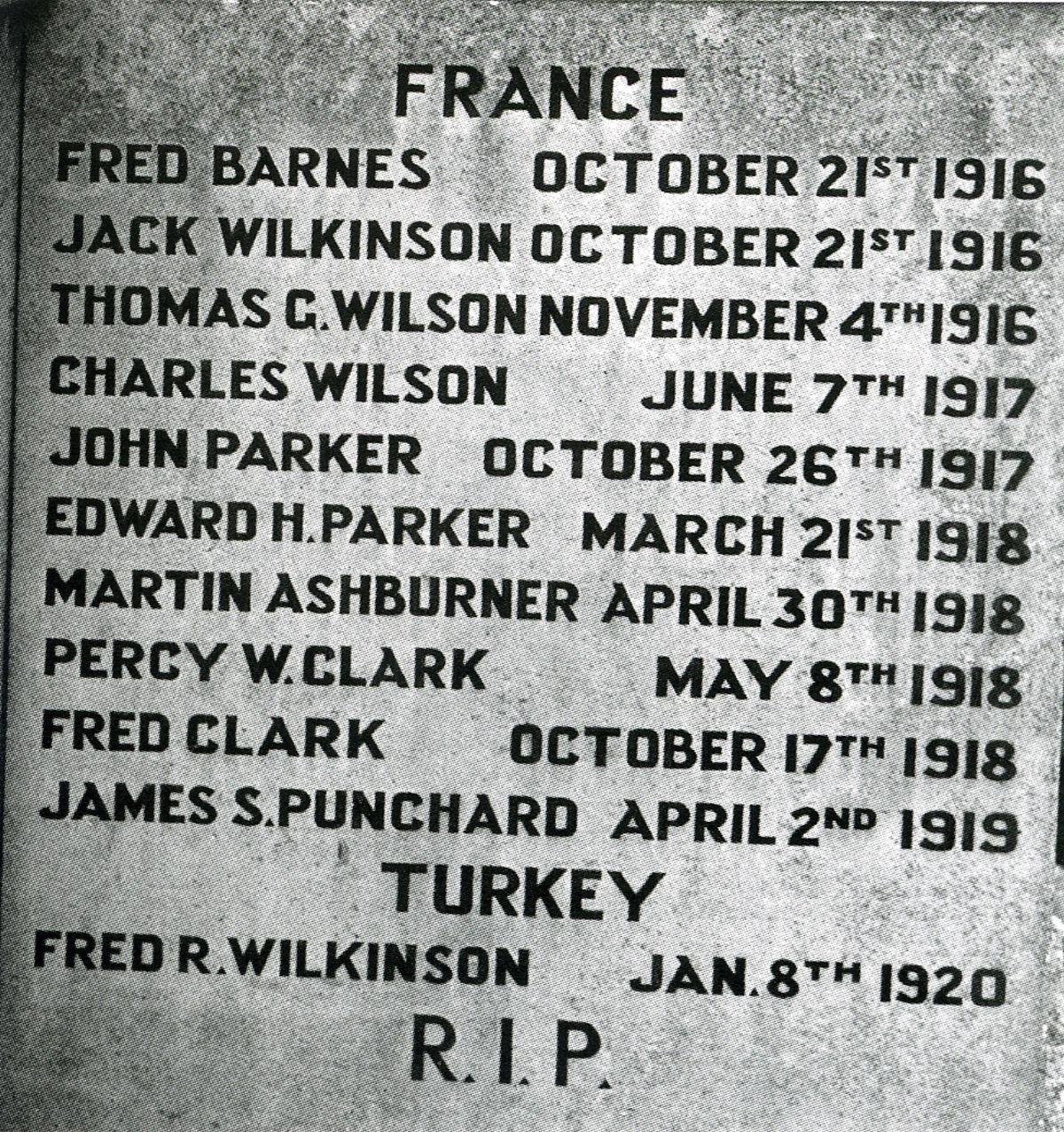 Names of First World War fallen on Milnthorpe War Memorial