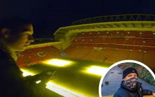 Kendal YouTuber Kain Hogg climbs onto the roof of Liverpool FC Stadium