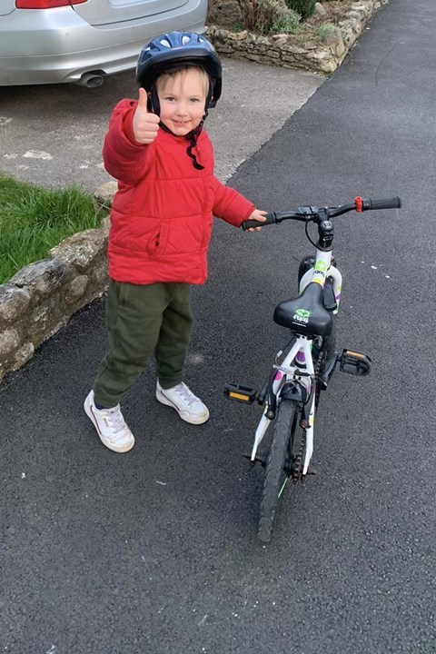 THUMBS UP: Bobby with his bike