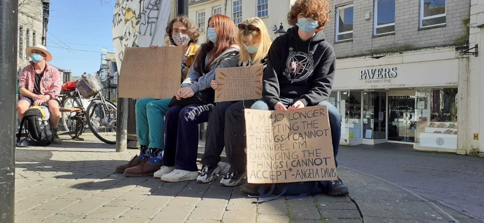 PROTESTING: Young people at the Birdcage on Saturday