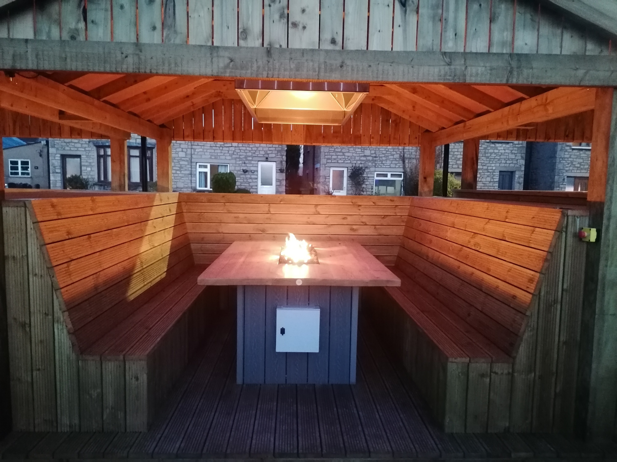PUB: One of the new timber cabins, complete with fire pit at The Duke 