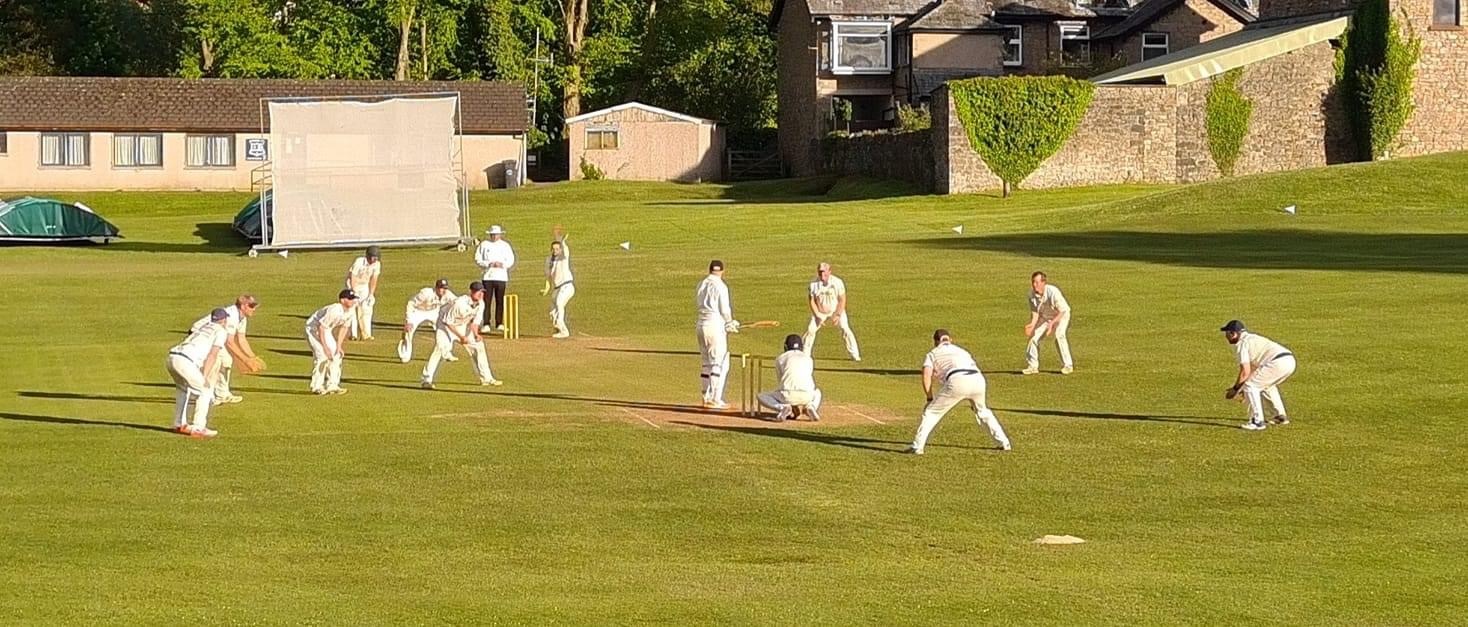 CRICKET: Trimpell’s Rob Cope prepares to face the last ball of the game from Alex Davidson at Arnside (credit - Steve Benniston)