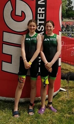 SWIM: Ruby Duxbury and Eleanor King pictured at the Cholmondoley Castle Triathlons at Ullswater 