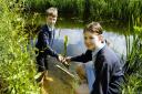 Pupils of Holme Community School Oliver Capstick and Scarlet MacDonald helping to celebrate the 200th anniversary of the Lancaster Canal (Picture: Jon Granger)